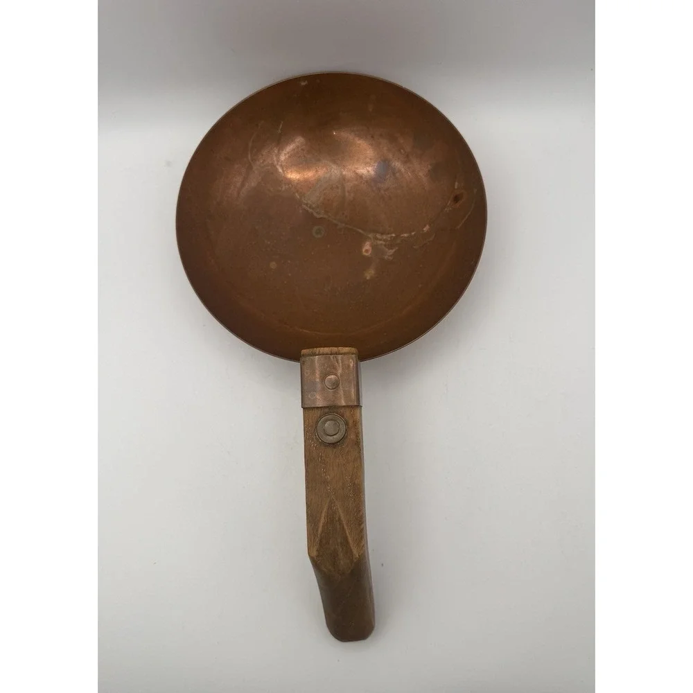 Vintage Copper Zabaglione Pan Wood Pistol Grip Handle Round Bottom 6.5